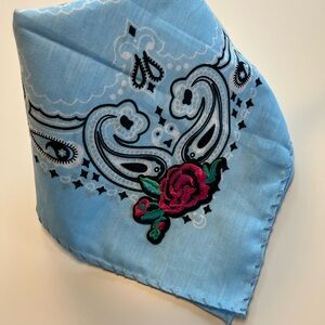 Blue Paisley Bandana with Rose Embroidery